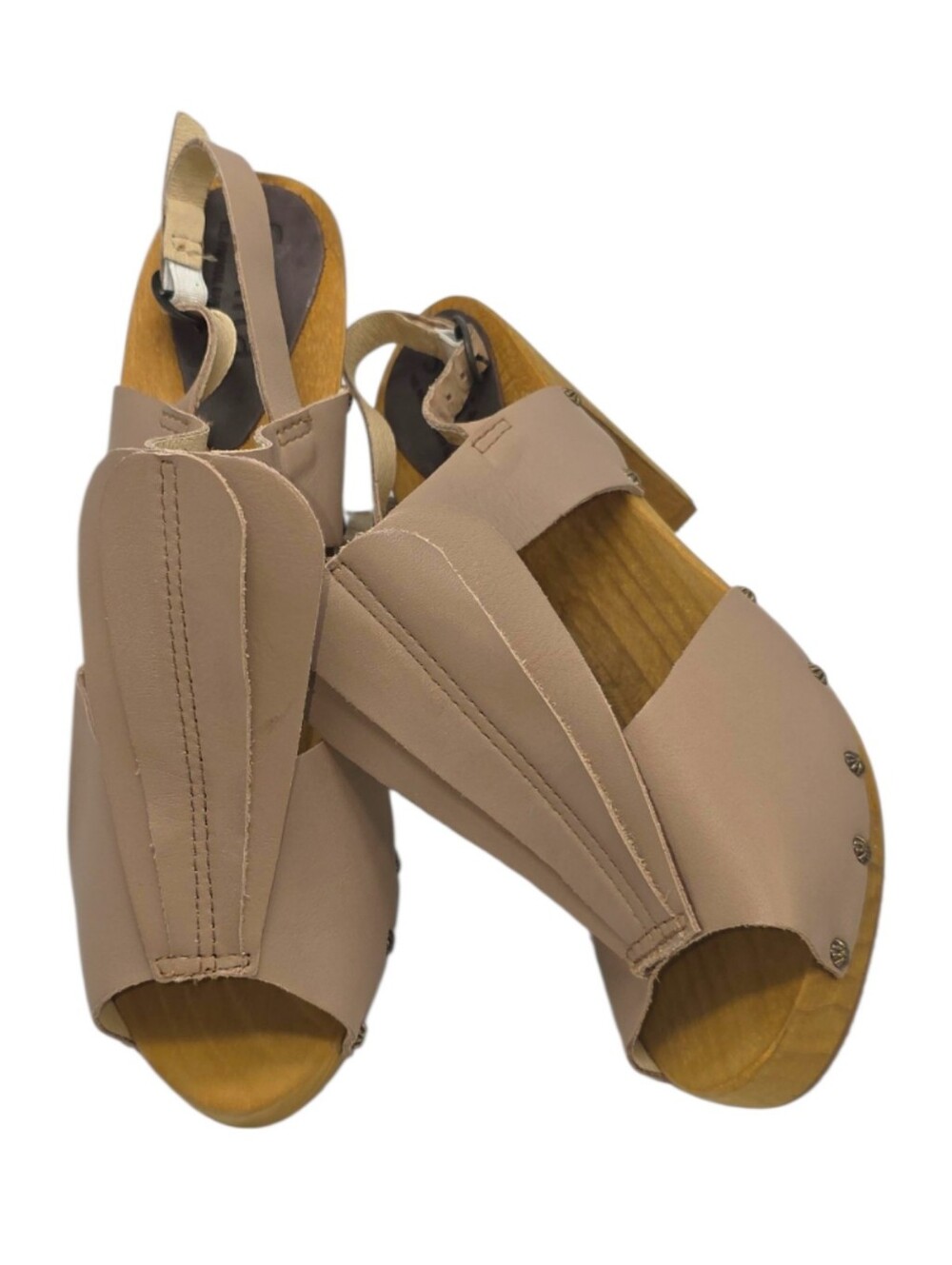 Sanita Magda Plateau Wooden Heel Sandals NIB Beige Leather EU 39 US 8.5 - Picture 2 of 9